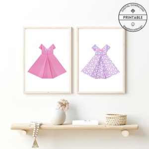4er Set rosa Kleid Origami Wandbild für Mädchen rosa Kleid Origami-Wandkunst
