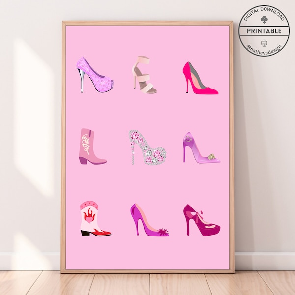 Preppy room decor High heel shoes art Pink Cowboy boots Fashion poster Dorm Decor For Teen Girls Pink Teen Girl Prints Trendy Wall