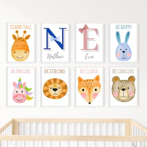 Decoración de la habitación del bebé Lindo bebé animales boho decoración de la pared del cuarto de niños signo de nombre personalizado acuarela tbbc inspirado en el arte de la pared