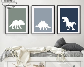 Láminas de dinosaurios para guardería: T-Rex, Triceratops (Descarga digital)