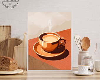 Retro Coffee Shop Print Terracotta Espresso Wall Art Morning