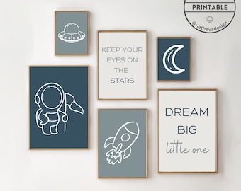 Weltraum Poster fürs Kinderzimmer: Astronaut, Rakete, Mond - 8er Set (Digitaler Download)