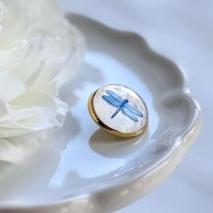 dragonfly button, something blue gift for bride, boho bouquet charm, remembrance wedding keepsake, before I do gift, gold or silver