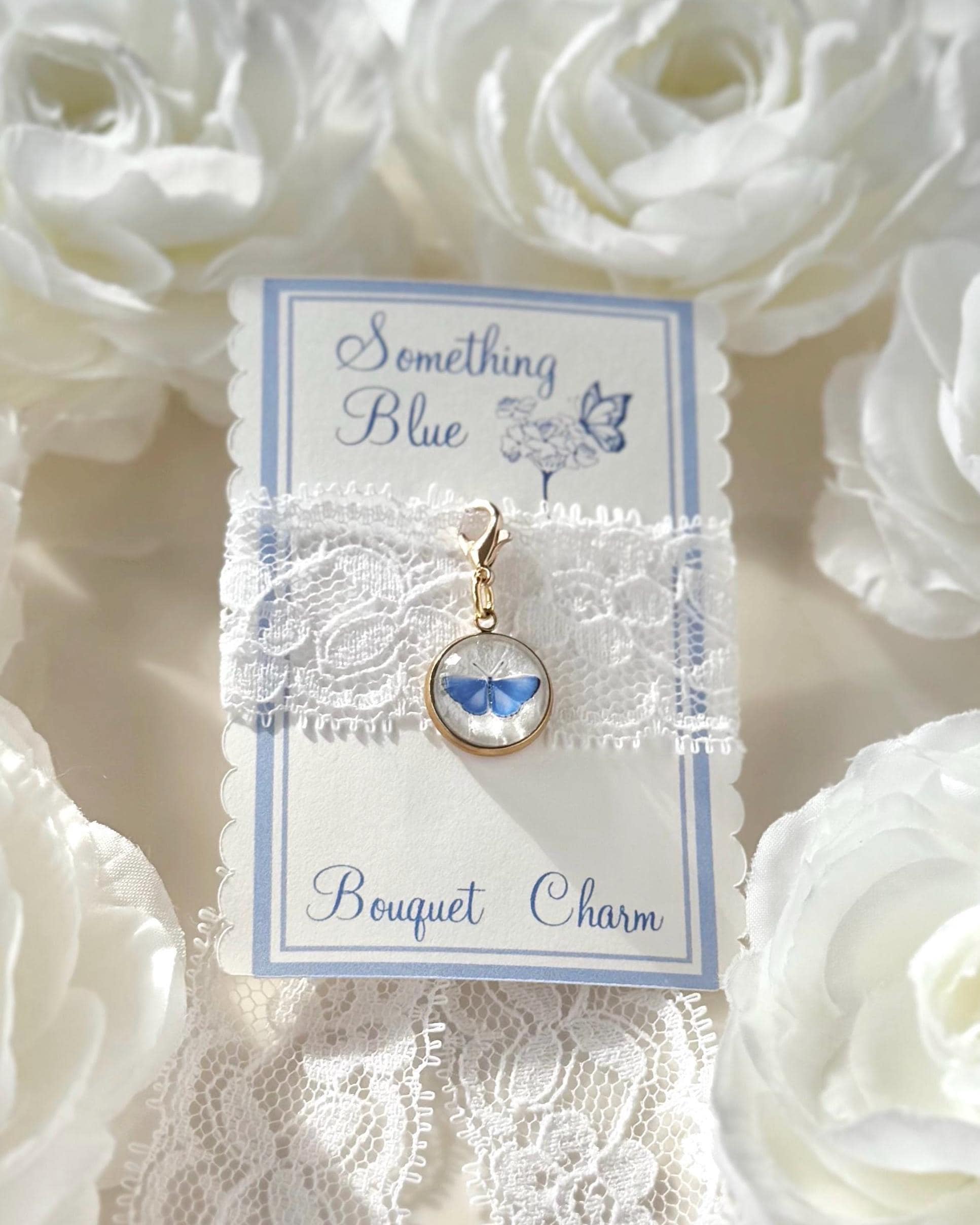 Tiny Something Blue for Bride Bouquet Charm With Butterfly, Boho Clip ...