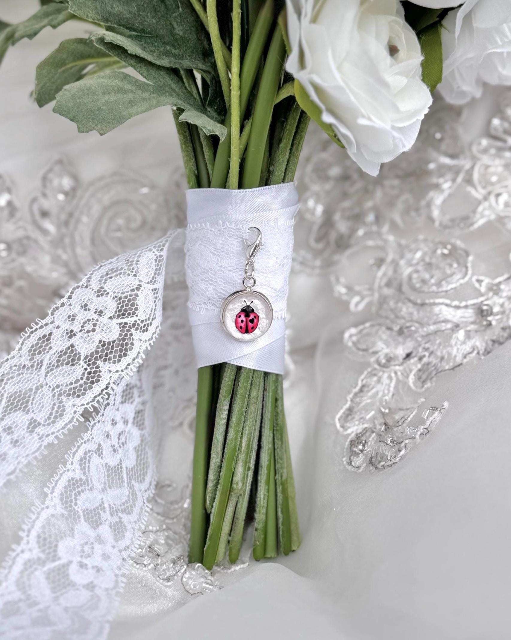 Lucky Ladybug charm for wedding bouquet, good luck charm for bride, gold or silver plated purse ladybug charm, something new gift for bride