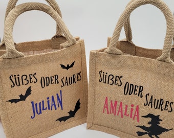 Bolsa de yute para Halloween, personalizable, para dulces, feliz Halloween, truco o trato.
