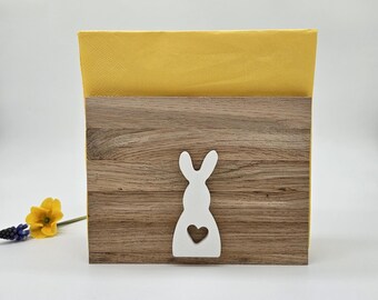 Servilletero de madera con forma de conejito de Pascua - Regalo de Pascua