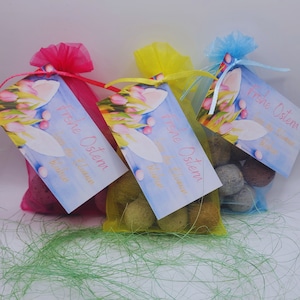 Samenbomben Ostern - 9 Stück Samenbomben im Organza Säckchen - Frohe Ostern - mit Karte - personalisierbar - zum verschenken - Gastgeschenk