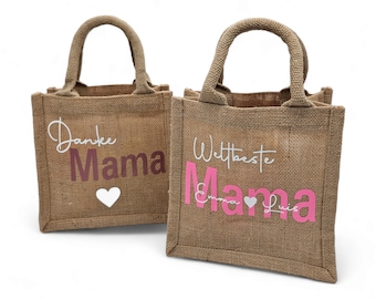 Danke Mama - Weltbeste Mama - Geschenk-Tasche zum Muttertag - aus Jute - personalisierbar - Henkeltasche - Muttertags-Geschenk