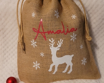Bolsa de Papá Noel personalizada - Embalaje de regalo de Navidad - Navidad - Papá Noel - reno con copos de nieve