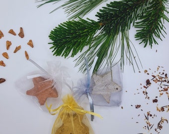 Estrellas de semillas 10 piezas en bolsa de organza - bomba de semillas en forma de estrella - abeto Nordmann - flor silvestre - para Navidad - regalos para invitados - decoración de mesa