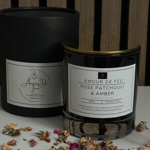 Rose Patchouli & Amber Luxury Candle, Gift, Premium Quality, Coconut and Soy Wax - 200g
