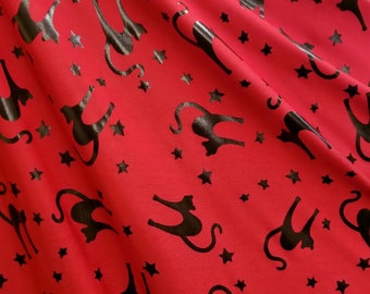 Black Cat On Red 2 Way Stretch Spandex Fabric 58/60" Width