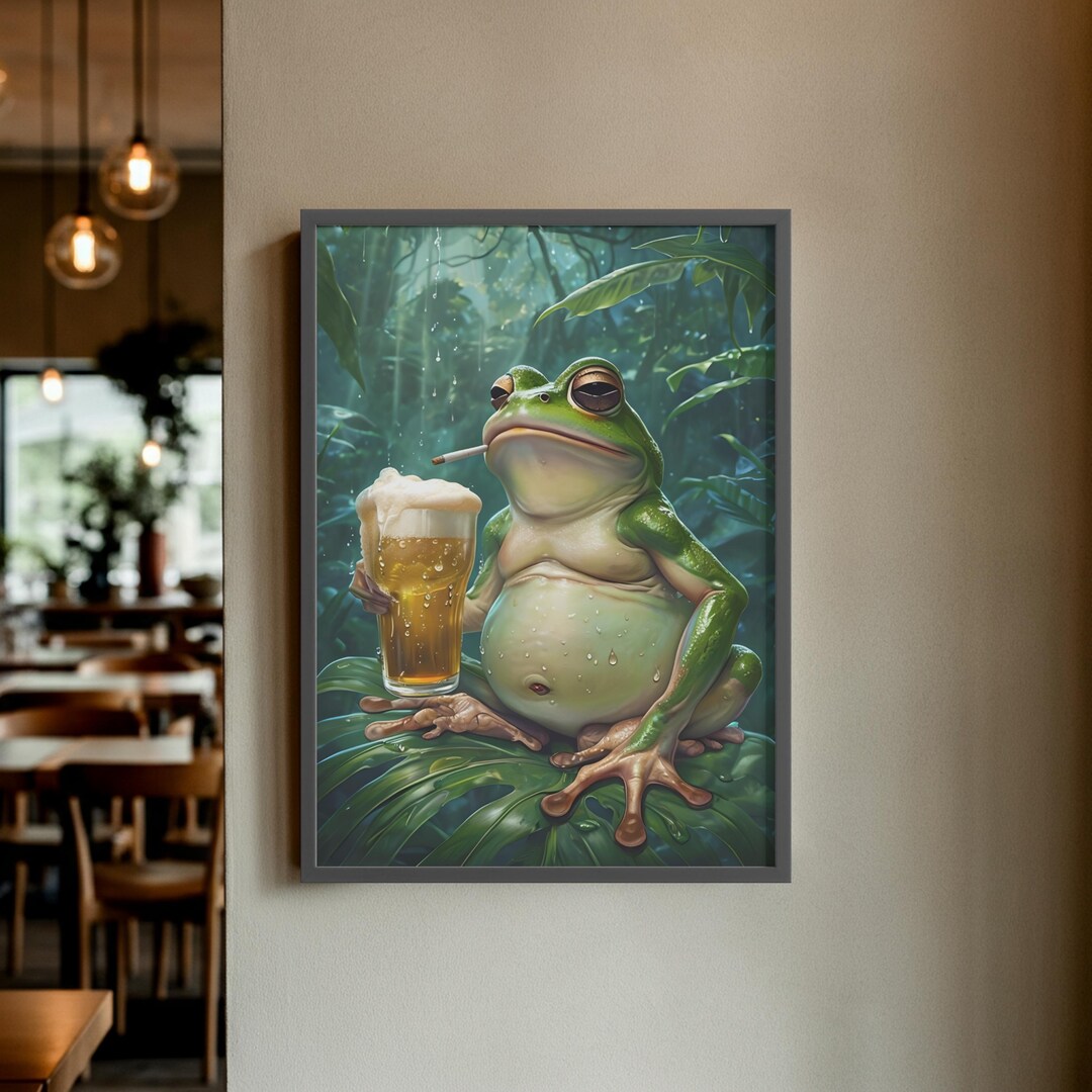 Humorous Frog Drinking Beer Jungle Art (digital Download) - Etsy