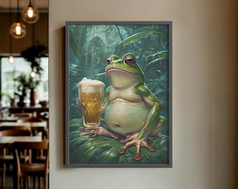 Funny Frog Beer Jungle Art - Digital Download