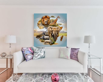 Safari Animals Map of Africa Print, Wildlife Illustration (Digital Download)