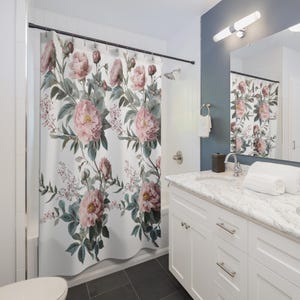 Vintage Flowers Shower Curtain , Floral Bathroom Decor, Retro Botanical Print, Cottagecore Bath Curtain, Boho Farmhouse Style Shower Decor