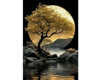 Moonlit Tree Art Print: Nature Home Decor Poster