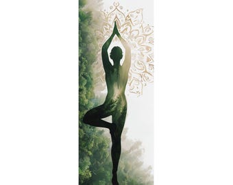 Esterilla de yoga artística con diseño de mandala y bosque, antideslizante