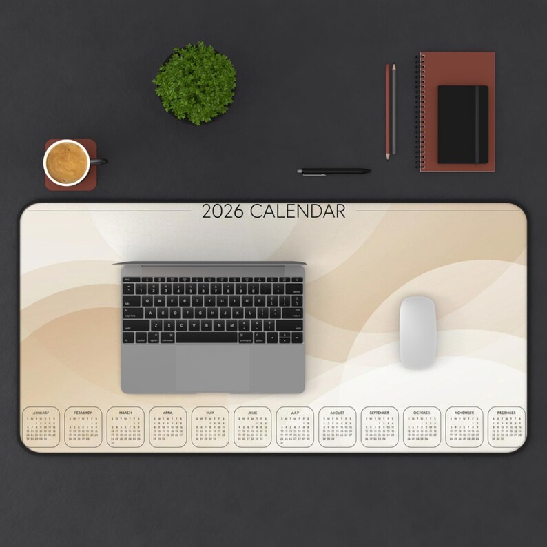 Minimalist 2026 Desk Mat Calendar - Scandinavian Neutral Office Desk ...