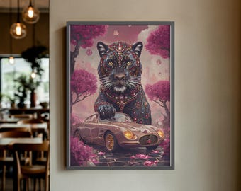 Majestic Black Panther Gemstone Poster, Luxury Home Decor (Digital Download)