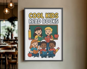 Kids Read Books PNG, Classroom Poster (Digital Download)