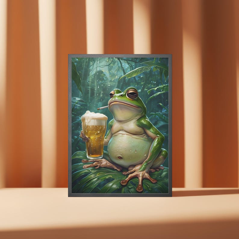 Humorous Frog Drinking Beer Jungle Art (digital Download) - Etsy