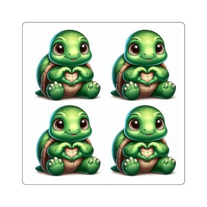 Bonitas pegatinas cuadradas con forma de corazón de tortuga: pegatinas impermeables para niños y amantes de la naturaleza, divertidas pegatinas de animales, decoración de habitaciones infantiles, pegatinas para portátiles