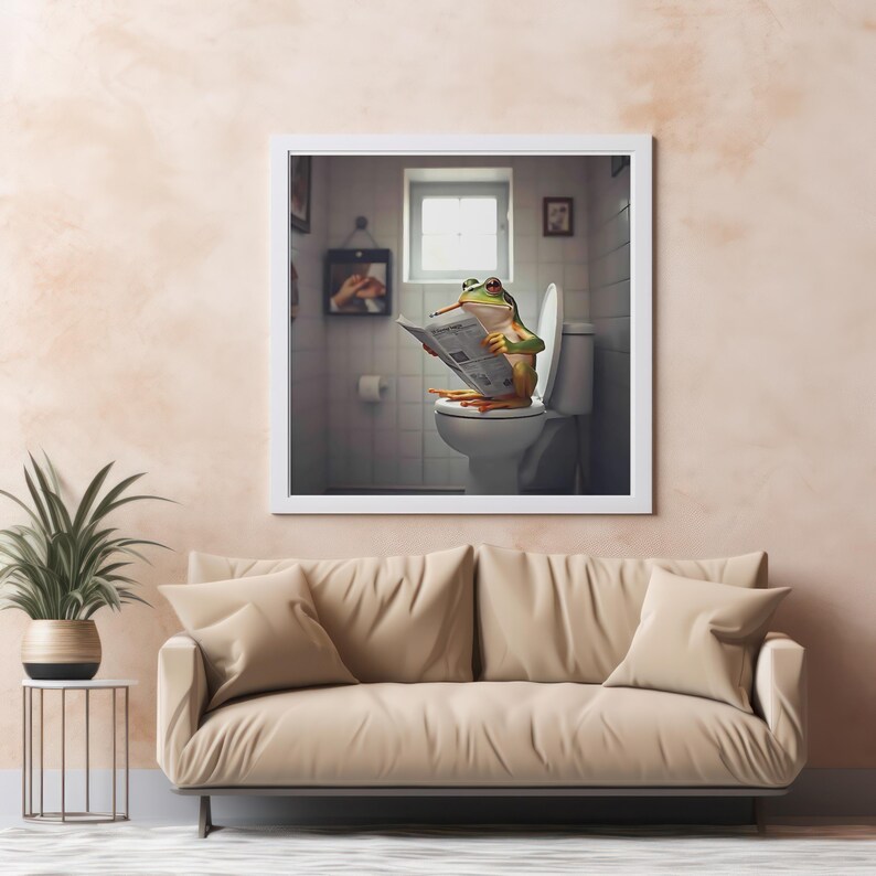 Funny Bathroom Wall Art – Frog on Toilet Print – Quirky Frog Bathroom ...
