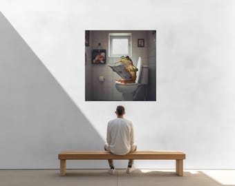 Funny Bathroom Wall Art – Frog on Toilet Print – Quirky Frog Bathroom Decor for Home or Guest Bath.