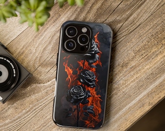 Black Rose Gothic Phone Case, Tough Floral Cover