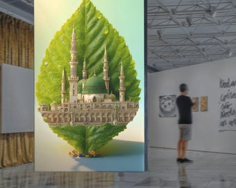 Nature & Faith Islamic Wall Art | Mosque Leaf Digital Print | Ramadan Decor Download