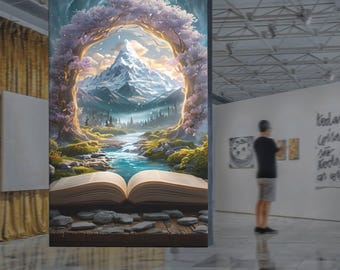 Fantasy Book Portal PNG – Magical Mountain Landscape Art (Digital Download)