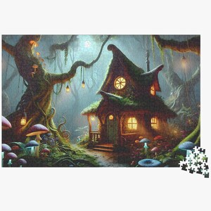 Witch's Cottage In Magical Forest - 1000 Piece Jigsaw Puzzle for Adults, Halloween Puzzle
