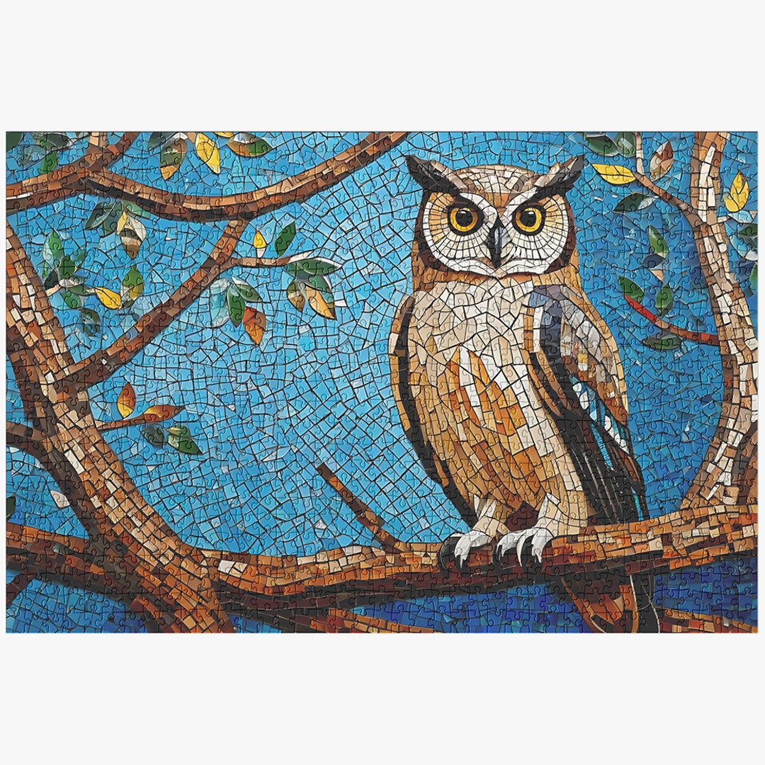 Mosaic Tiles Owl Sitting on Tree Jigsaw Puzzle 1000 Pieces