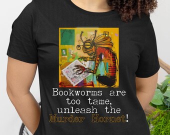 Murder Hornet studies with Jean-Michel Basquiat, Art Creature Tees, Bookish Beast Tees, Myth Read T-shirts, Animal Artist Tops, Art Book T