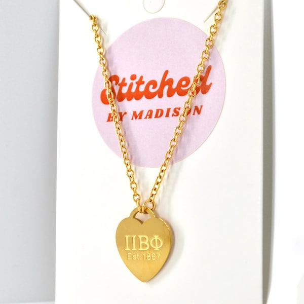 Pi Beta Phi Sorority Heart Necklace | Dainty Gold Heart