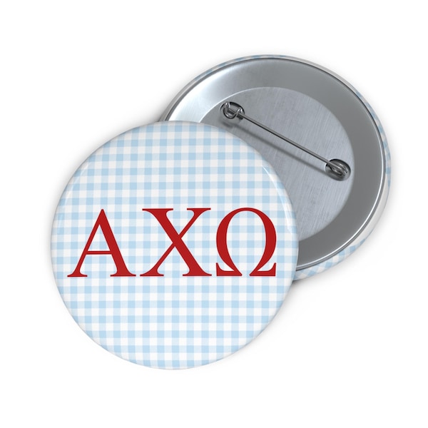 Alpha Chi Omega Blue Gingham Pin Button