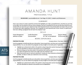 ATS Friendly Resume Template for Microsoft Word, MS Word, Google Docs Resume, Traditional Resume Template, ATS Compatible Resume Template