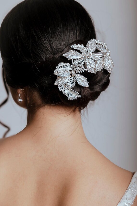 EVIE Silver Hair Clip | Flower Wedding Headpiece, Wedding  display picture 1