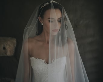 LAILA | Two Tier Italian Tulle Cathedral Wedding Veil, Drop veil, Cathedral Veil, Bridal Veil, Floor Length Veil, Long Minimalist Veil