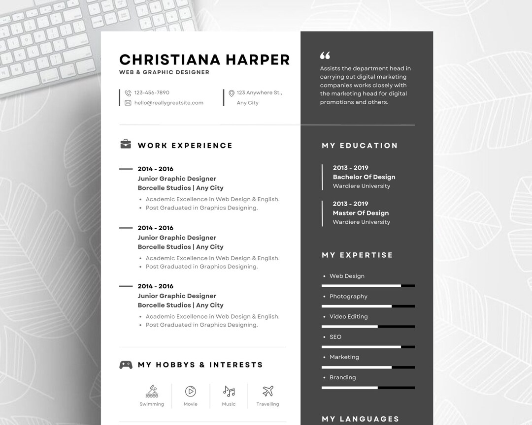 Minimalist Resume Template Modern Resume Digital Canva Template minimalist-resume-template-modern-resume-digital-canva-template
