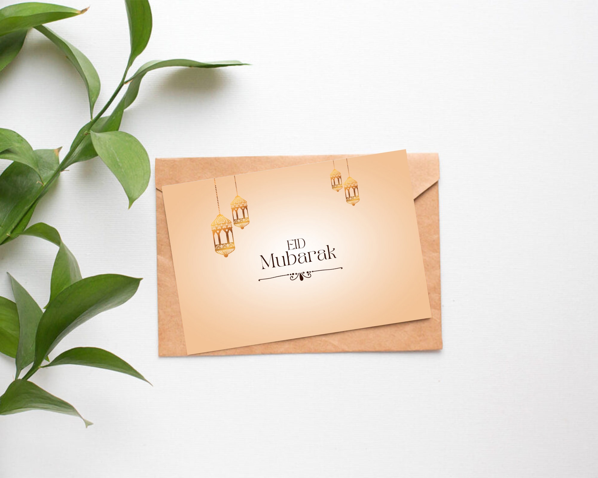 Deux Cartes Avec Les Mots Happy Eid Mubarak Et Un Croissant De Lune Sur