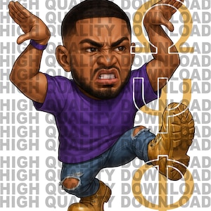 Arte de fan de Omega Psi Phi / Que Dawg Chibi PNG / Clipart de dibujos animados de la Fraternidad Negra / Arte digital de botas doradas moradas / 300 DPI