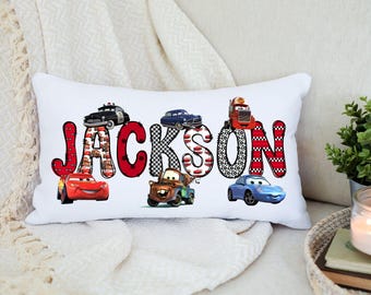 Car Kids Name Pillow, Custom Kids Name Pillow, Personalized Kids Pillow, Race Car Name Pillow, Personalized Kids Gift
