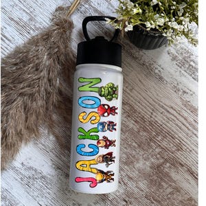 Superhero Kids Name Water Bottle, Custom Kids Name Water Bottle, Personalized Superhero Kids Water Bottle,  Personalized Kids Gift