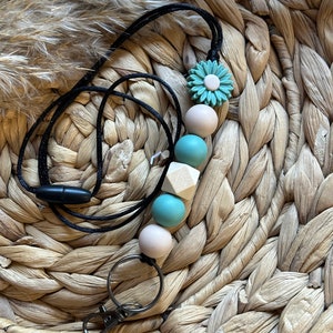 Teacher Lanyard, Beaded Lanyard,  Turquoise Lanyard, Boho Lanyard, Flower Lanyard
