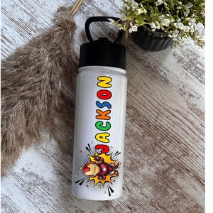 Superhero Kids Name Water Bottle, Custom Kids Name Water Bottle, Personalized Superhero Kids Water Bottle,  Personalized Kids Gift