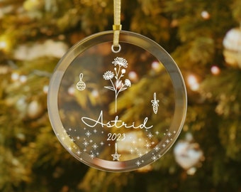 Adorno de flor de nacimiento personalizado 2023 Septiembre Mes de nacimiento Flor Aster Adorno floral personalizado Regalo de Navidad para ella