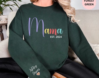 Personalisiertes Muttertagsgeschenk für Mama Benutzerdefiniertes Mama Sweatshirt mit Kindernamen auf dem Ärmel Mama Shirt Geburtstagsgeschenk Neue Mama Pullover